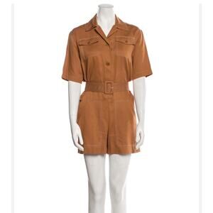 Maje Paris Women's V-Neck Romper Jumper Brown Collared Belted Size EU 40/US L